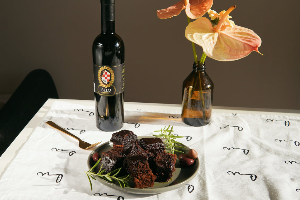 Selo Croatian olive oil adding a delectable touch to homemade brownies.