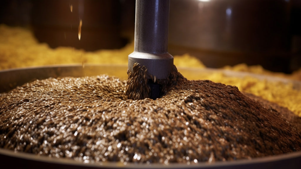 An industrial olive oil production machine processing pomace pellets to extract oil, signifying the mechanical extraction phase in olive oil production.